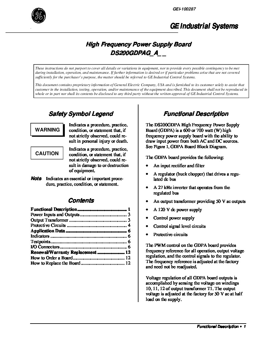 First Page Image of DS200GDPAG1AGC Data, Info, and Applications.pdf